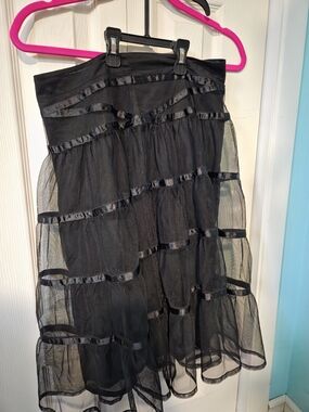 H&M Black Tiered Mesh Midi Skirt